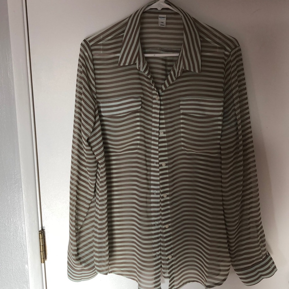 Long sleeve sheer button up striped top